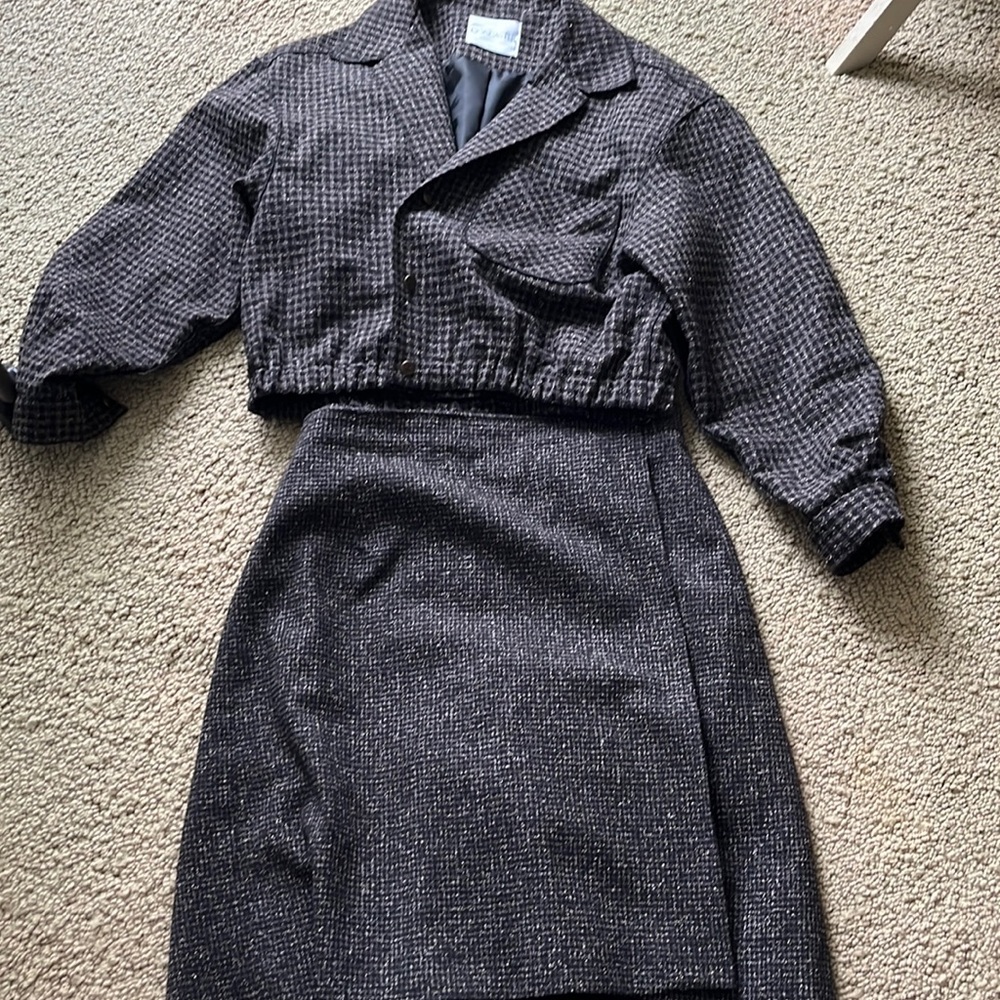 Doncaster  suit. Wrap skirt. Baseball style jacket   100% wool. Lines